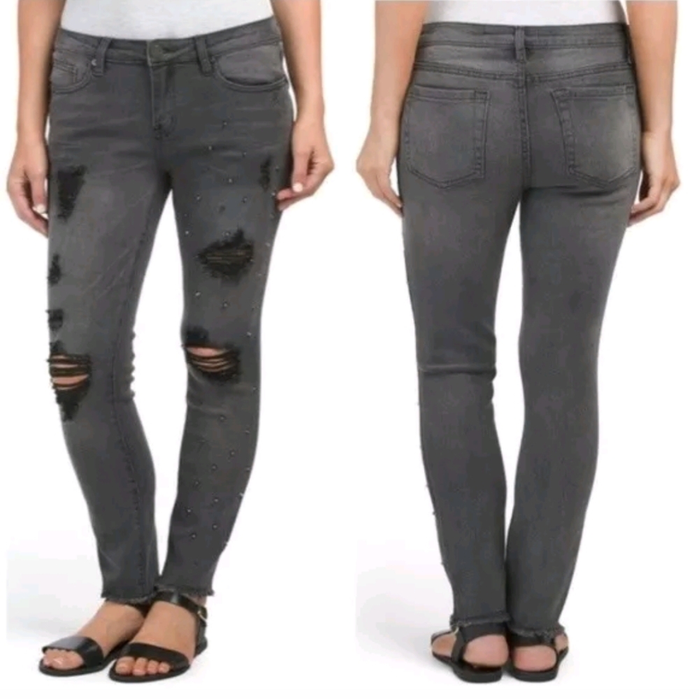 Ashley Mason ripped fray hem stud Jeans size 5